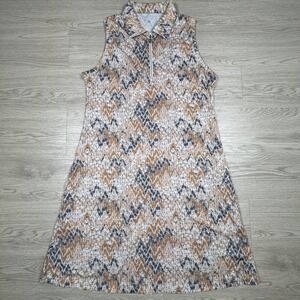 Sofibella Womens Golf Dress Large Orange Blue Chevron Quarter Zip Sleeveless‎